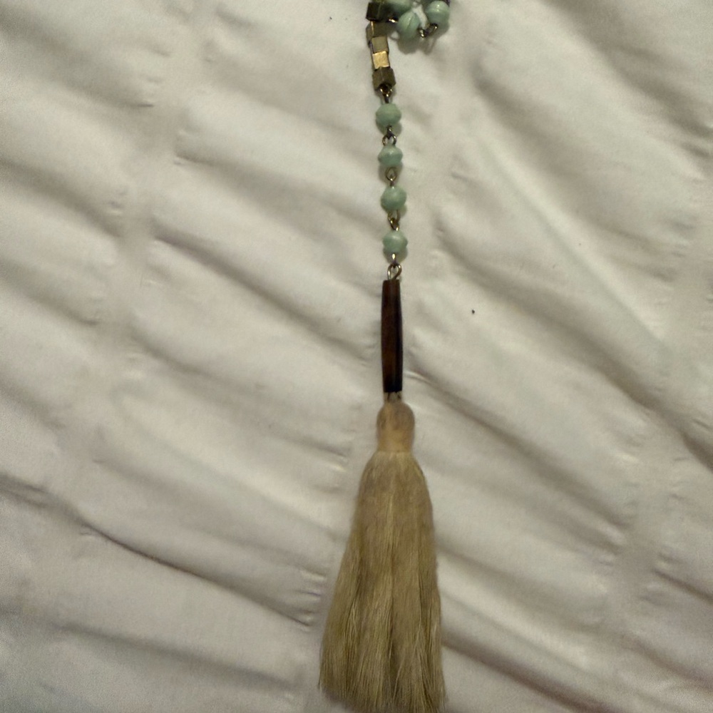Trendy Boutique Mint Green Beaded Necklace with Tassel
